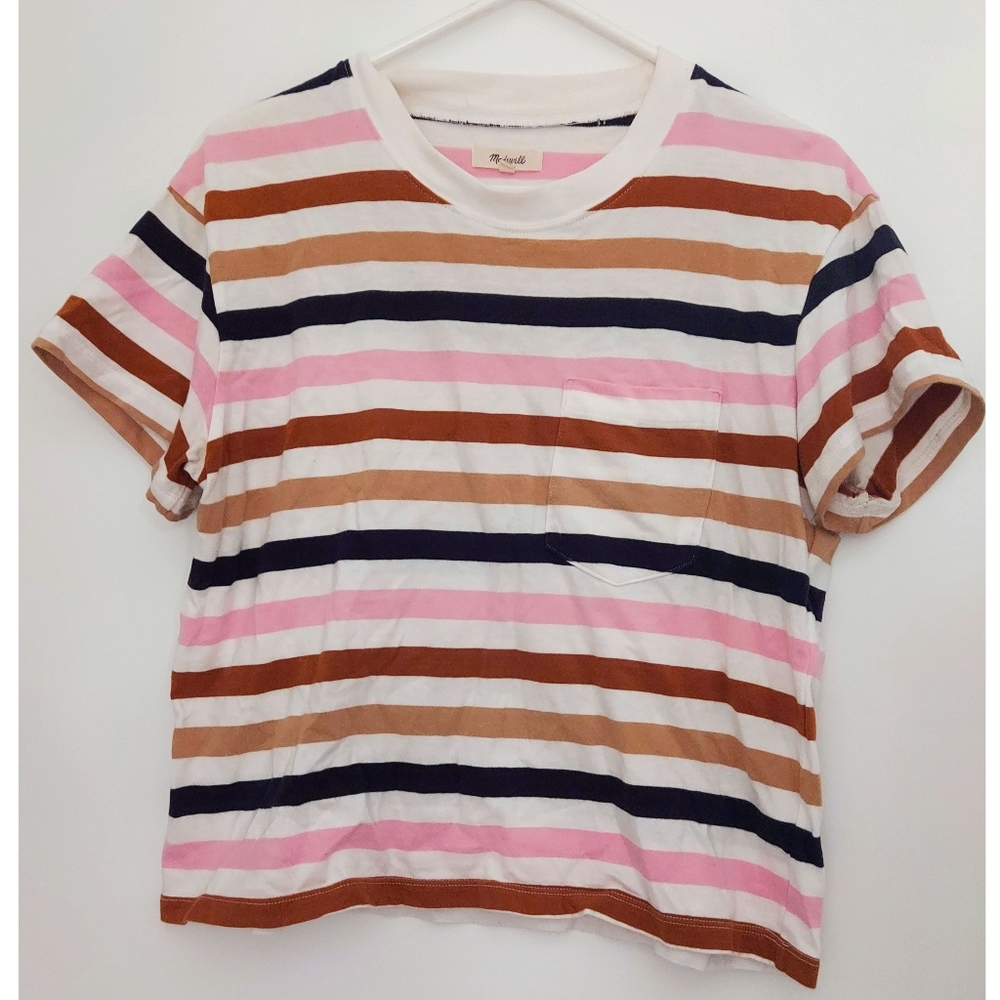 Madewell Striped Short Sleeve Tee in Pink, Brown, Navy & White